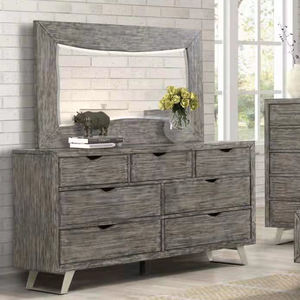 Cama con plataforma, cómoda con almacenamiento abierto, mesita de noche y cajonera con patas de inspiración industrial, juego de dormitorio - Product Image 2