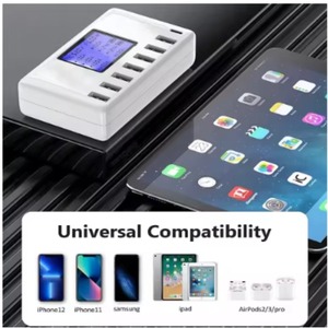 สถานีชาร์จ USB 8 พอร์ต 60W 12A ฮับชาร์จ USB <span class=keywords><strong>C</strong></span> หลายพอร์ต พร้อมจอ LCD สำหรับ IPHONE สำหรับ Samsung สำหรับแท็บเล็ต - Product Image 2