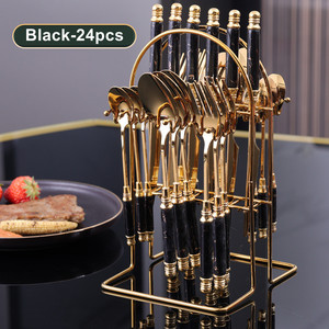 Luxury Tableware 24pcs Gold Flatware Cutlery Marble Ceramic Handle Stainless Steel Spoon Knife and Fork Set for Wedding - Product Image 6
