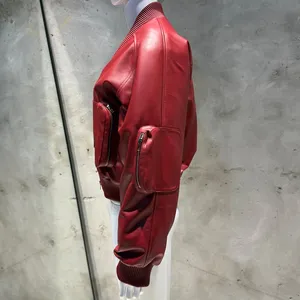 Cappotto di Lusso in Vera Pelle di Pecora a Maniche Lunghe per Primavera e Autunno, Giacca <span class=keywords><strong>Bomber</strong></span> da <span class=keywords><strong>Donna</strong></span> con Tasche - Product Image 4