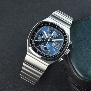Hruodland – montre-bracelet rétro à Quartz pour hommes, chronographe, verre saphir, bleu, noir, acier inoxydable, à la mode, nouvelle collection F022 - Product Image 4