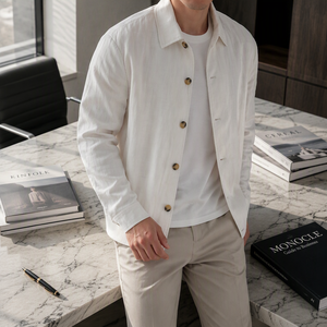 [Urban New Rich] Denim Nylon/Baumwolle Mittelblau Atmungsaktive Regular Fit Herren Elegante Herbst Old Money Style Jacke - Product Image 3