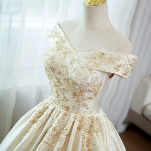 Champagne Off Shoulder Evening Gown Women Stage <b>Performance</b> Dress Ball Gown Formal <b>Wear</b> Adult Size One - Product Image 3