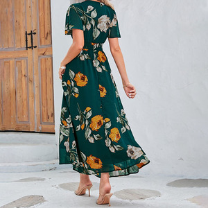 <span class=keywords><strong>Abito</strong></span> Lungo Floreale Boho da Donna, Vestito Fluido Casual per Matrimoni, Vacanze e Spiaggia, Elegante <span class=keywords><strong>Abito</strong></span> <span class=keywords><strong>Verde</strong></span> <span class=keywords><strong>Smeraldo</strong></span> per Signora - Product Image 4