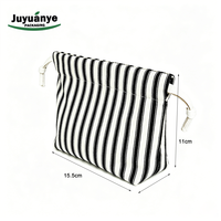 Pochette à maquillage à cordon de serrage rayée de haute qualité avec logo imprimé personnalisé, toile de coton premium, lavable, réutilisable, pour femmes