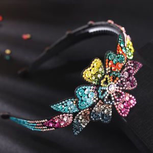 HX-009 फैशन चमड़े गद्देदार पूर्ण हीरा Headwear क्रिस्टल बड़ा फूल चेक ड्रिल महिलाओं नाव का पहलू Hairband - Product Image 4