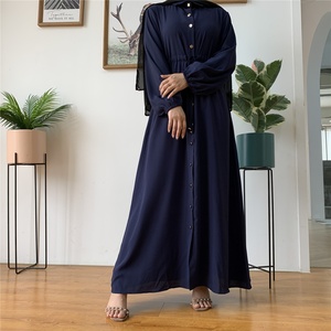 6289#Women Long Dress New Fashion Muslim Solid Color Full Sleeve Button Down Slim High Waist New Dress - Product Image 2