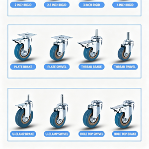 Blue Polyurethane Swivel Caster Wheel 9595mm Side Pedal Brake Galvanized Steel Base Industrial Use Silent Operation - Product Image 5