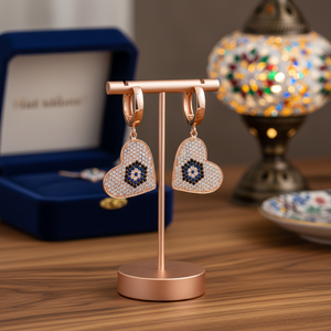 Coeur Design Eye Dangle Boucles d'oreilles Fine Jewellery Turkish Handmade Wholesale 925 Sterling Silver Jewelry - Product Image 3