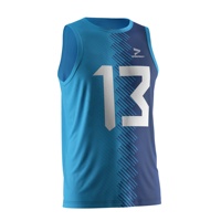 Jersey voli pria biru tanpa lengan desain klasik grosir kaus voli rompi pemanasan cepat kering