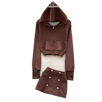 Ensemble 2 pièces pour femme : veste courte zippée à capuche décontractée et mini-jupe moulante, coupe ajustée, pour l'automne et les trajets quotidiens