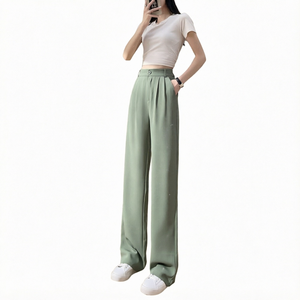 Pantalones de Cintura Alta y Pierna Ancha para Mujer, Pantalones Rectos de Color Sólido, Corte Holgado, Pantalones Tejidos de Longitud Completa para Uso Casual - Product Image 1