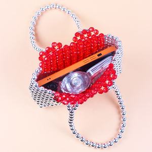 Bolso de Mano de Lujo para Mujer, Hecho a Mano, Ecológico, Abierto, de Resina Acrílica con Cuentas Blancas en Forma de Corazón - Product Image 5