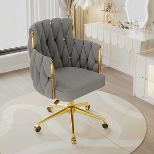 Luxury <b>Pink</b> Velvet Home Office & Bedroom Office Chair Modern Hand Woven Gold Aluminum <b>Frame</b> Swivel Adjustable Furniture - Product Image 6