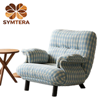 Koreanischer Stil Blau Karierter Stoff Einzelsessel - Designer-Freizeitsessel für Wohnzimmer & Schlafzimmer