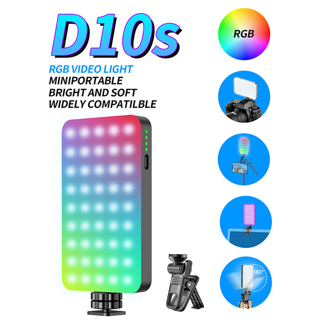 D10S Portable RGB Full Color LED Fill Light 3000mAh Pocket Size Camera Video Light Selfie Flash Light for Phone Vlog Conference
