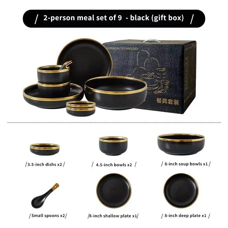 Set da 9 pezzi nero opaco per 2 persone (confezione regalo)