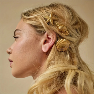 BSCI usine personnalisé conque étoile de mer coquille pinces à <span class=keywords><strong>cheveux</strong></span> été plaqué <span class=keywords><strong>or</strong></span> métal frange pinces pour les filles - Product Image 5