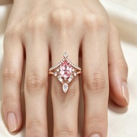 ZhuQian – Lot de 2 bagues roses en zircon cubique en forme de goutte d'eau pour femme, bijoux de mode brillants pour soirée dansante