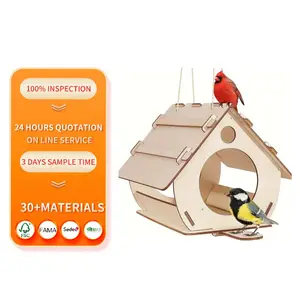 木製の鳥の餌箱ハンギングバードハウスDIYアセンブリハンギングアウトドアガーデンデコレーションバードケージネストヤードガーデンデコレーション用頑丈