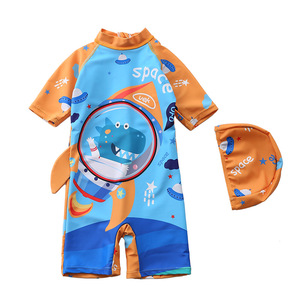 Traje de Baño de una Pieza con Mangas Cortas y Protección Solar para Niños Pequeños, Diseño de Dinosaurio de Dibujos Animados, con Gorro de Natación - Product Image 4
