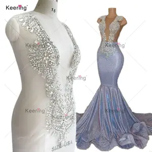 WDP-148 Hot Prom Gown Keering Big Diamond Rhinestone Panel Stof Applicaties Handgemaakte Voor Trouwjurken