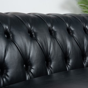 Canapé vintage en cuir PU noir capitonné, canapé Chesterfield de luxe pour salon, ensemble 3 places convertible, mobilier pour hall d'hôtel - Product Image 4