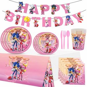 Juego <span class=keywords><strong>de</strong></span> Vajilla Desechable con Diseño <span class=keywords><strong>de</strong></span> <span class=keywords><strong>Sonic</strong></span> Rosa para Fiestas Infantiles, Celebraciones <span class=keywords><strong>de</strong></span> Cumpleaños, Eventos Divertidos - Product Image 1