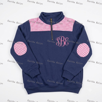 Sweat-shirt enfant à quart de zip, motif Gingham, blocs de couleur, patchs aux coudes, pull à quart de zip pour enfants, logo personnalisé, vêtements d'hiver pour enfants, vente en gros