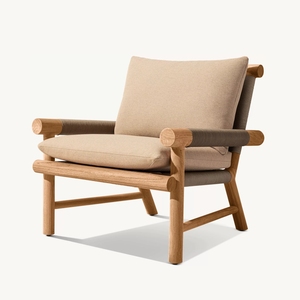 LINDON Modern Design Fields <b>Cane</b> Chair Teak Rattan Lounge Chair Outdoor Fabric Cushion Living Room Home Furniture Armchair - Product Image 1