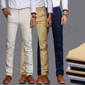 Men's Straight Cotton Casual <b>Pants</b> Youth Fashion Slim Fit Solid Color Men's Trousers - Product Image 2