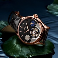 Montre Tourbillon Multifonctionnelle Élégante AESOP, Montres Mécaniques Classiques pour Hommes Noir/Blanc Phase de Lune