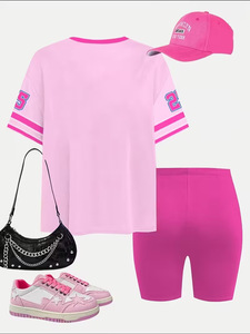 Ensemble short et t-shirt à manches courtes pour filles, motif lettres, tendance printemps/été/automne, vente en gros, offre spéciale - Product Image 4