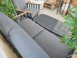 Ensemble de <span class=keywords><strong>4</strong></span> meubles de <span class=keywords><strong>patio</strong></span> modernes en aluminium et bois de teck avec accoudoir, canapé de conversation sectionnel, table basse, cour. - Product Image 3