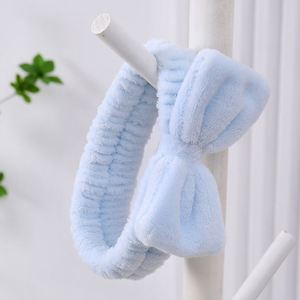 Solid Color Coral Fleece Bowknot Headband Women Soft Plush <b>Face</b> Wash Hair Band Skincare Spa Makeup Beauty Hair Accessories Set - Product Image 3