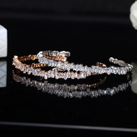 Baguette blanche or Rose et argent, Bracelet à manchette ouverte en laiton zircon pour femmes, accessoires de bijoux de fête