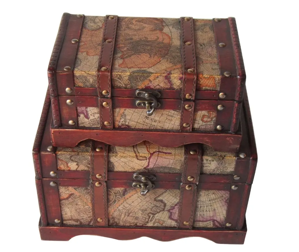 Commercio all'ingrosso di lusso antico forziere in legno Vintage piccole scatole di legno scatola artigianale in legno