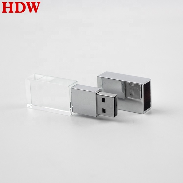 Bulk Wholesale Transparent Custom logo Crystal Usb Flash Drive Rectangle Metal Gold Crystal Usb 2.0 Flash Drive with Gift Box