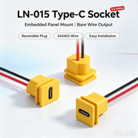 Conector USB-C de Montaje en Panel LN-015 Blanco, Tipo-C Hembra, con Cable Pre-cableado PH2.0 para Electrónica DIY