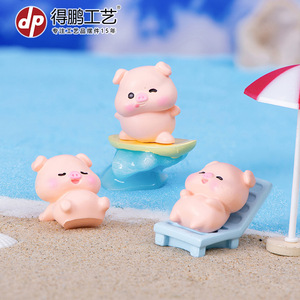 Figurine de cochon miniature en résine, décoration de bureau ou de voiture, animal de dessin animé, thème vacances à la plage - Product Image 3