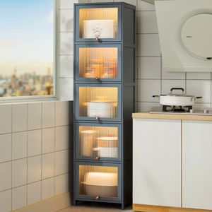 Armario estrecho de cocina de 5 niveles con puertas de vidrio para platos, ollas y sartenes, diseño moderno. - Product Image 1