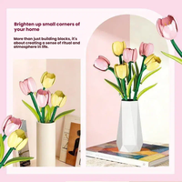 Jie Star Ensemble de blocs de construction 186 pièces, fleurs de tulipes roses et jaunes, vase interchangeable, plante en pot, décoration de bureau à domicile, jouet STEM, cadeau