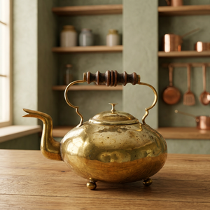 Vintage Brass Tea <b>Kettle</b> <b>With</b> <b>Wooden</b> <b>Handle</b> And Lid Water Pot <b>Kettles</b> Metal Design Style - Product Image 3