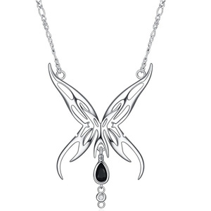 Ciondolo a Farfalla in Argento 925 con Pietra Onice, Montatura a Castone, Stile Vintage, Gioiello Unisex per Uso Quotidiano - Product Image 1