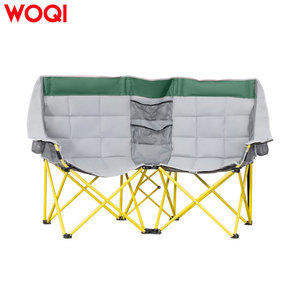 Chaise de camping double WOQI pliable, chaise de jardin d'extérieur, gris clair, structure en aluminium, 146x60x92cm, avec poche de rangement et porte-gobelet - Product Image 2