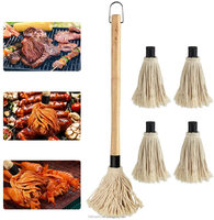 BBQ werkzeug set öl sauce pinsel für Grillen und Rösten Holz Langen Griff mit Extra Ersatz Köpfe sauce mopp