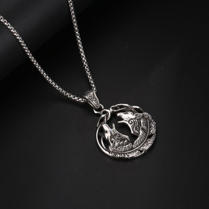 Collar con Colgante de Doble Lobo, Acero Inoxidable, Estilo Vintage, Amuleto del Zodiaco Animal, SP852, Joyería de Regalo - Product Image 2