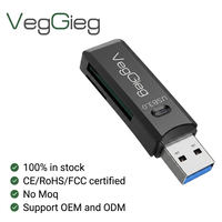 Lector de Tarjetas VegGieg USB 3.0 y USB 2.0 2 en 1 de Alta Velocidad, Lector de Tarjetas de Memoria Micro SD de Doble Ranura para PC, Laptop y Teléfono
