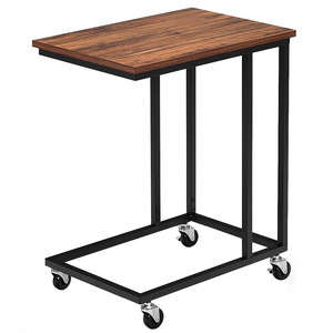 Mesa auxiliar móvil con ruedas, tablero rectangular de madera, estructura de metal para sala de estar, dormitorio, balcón, fácil de montar - Product Image 5