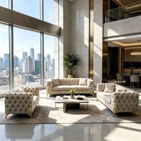 Ensemble de canapés Chesterfield en cuir véritable de qualité supérieure, forme en L, style moderne et luxueux, rembourré avec pieds en acier inoxydable